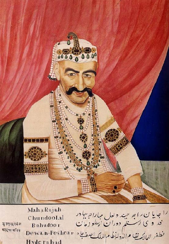unknow artist Portrait of Maharaja Chandulal,Chief Minister of the Nizam of Hyderabad,Nawab Ali Khan,Asaf Jah Iv Spain oil painting art